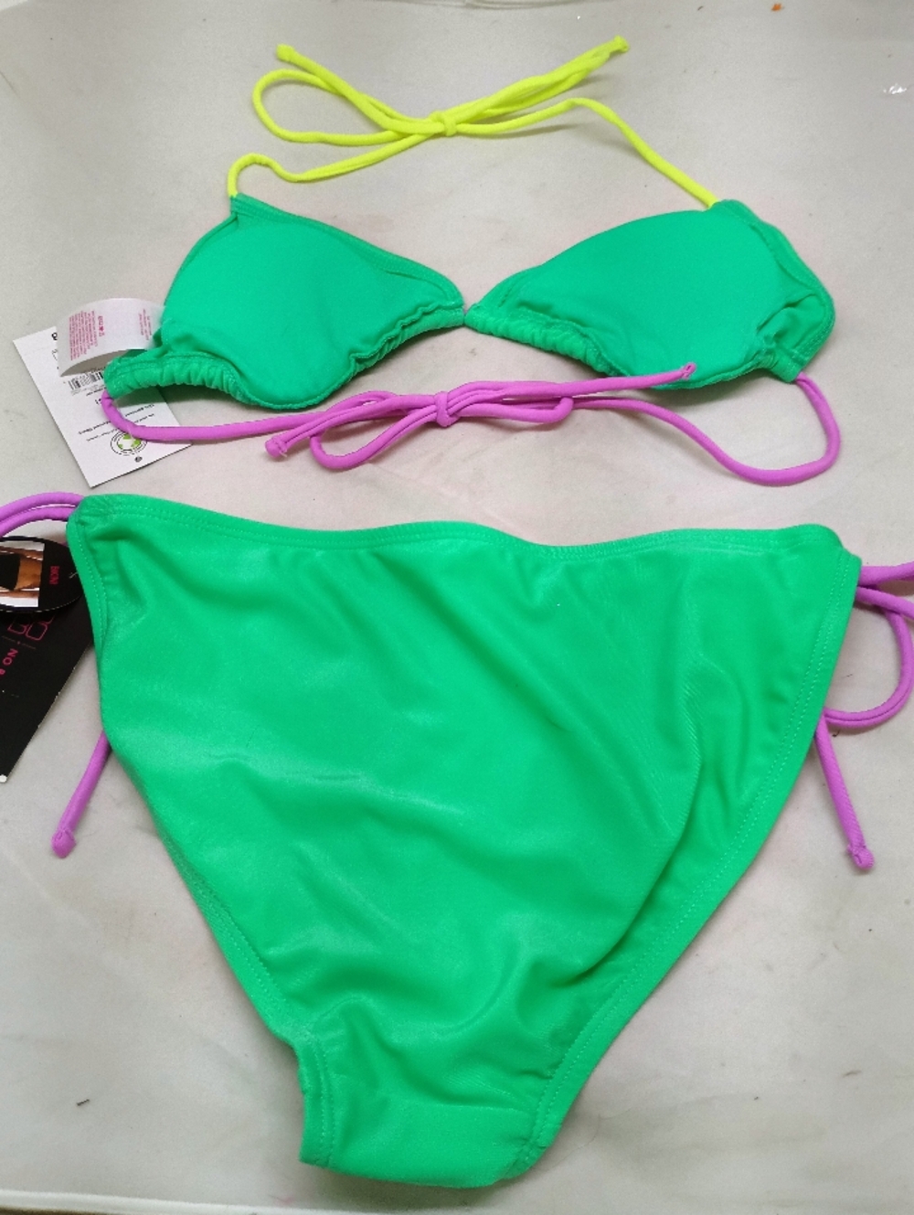 No Boundaries Neon Green Bikini with Purple Ties